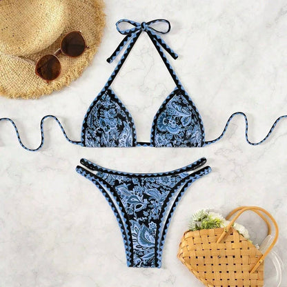 Printed Halter Neck Sexy Bikini Swimsuit Set ZK3072