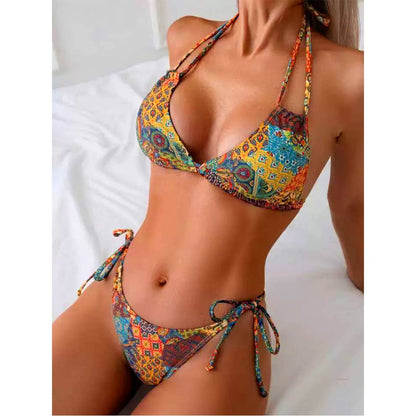 Printed Sexy Tie-Back Split Bikini Swimsuit ZK2852