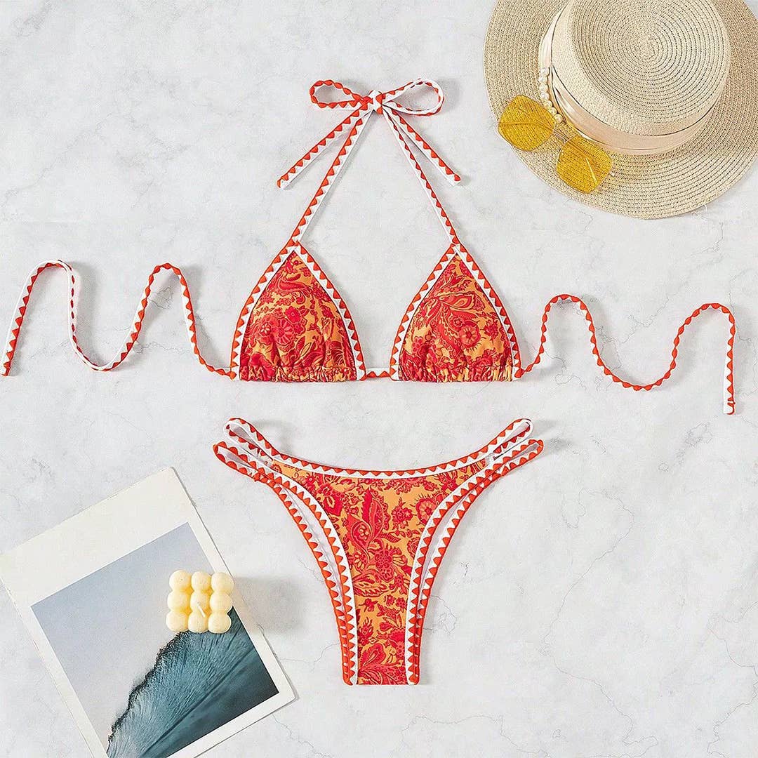 Printed Halter Neck Sexy Bikini Swimsuit Set ZK3072