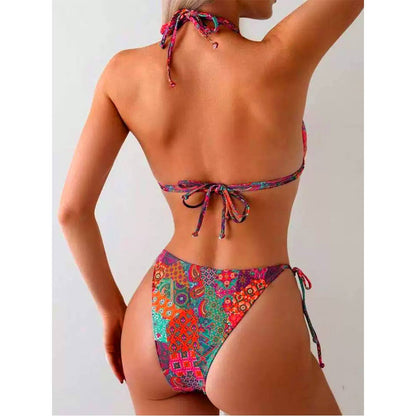 Printed Sexy Tie-Back Split Bikini Swimsuit ZK2852