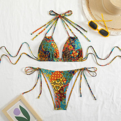Printed Sexy Tie-Back Split Bikini Swimsuit ZK2852