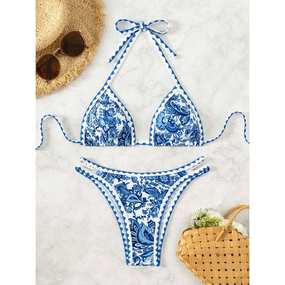 Printed Halter Neck Sexy Bikini Swimsuit Set ZK3072