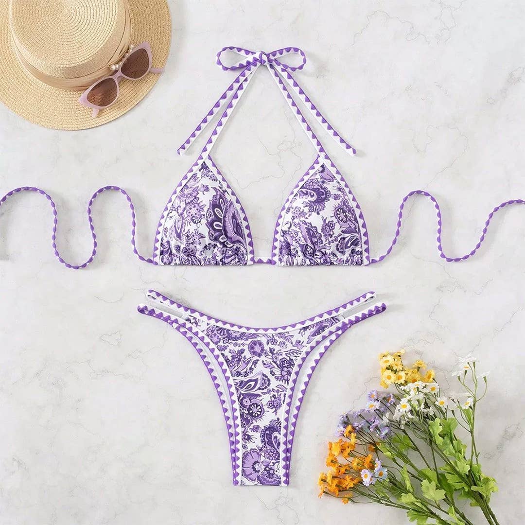 Printed Halter Neck Sexy Bikini Swimsuit Set ZK3072