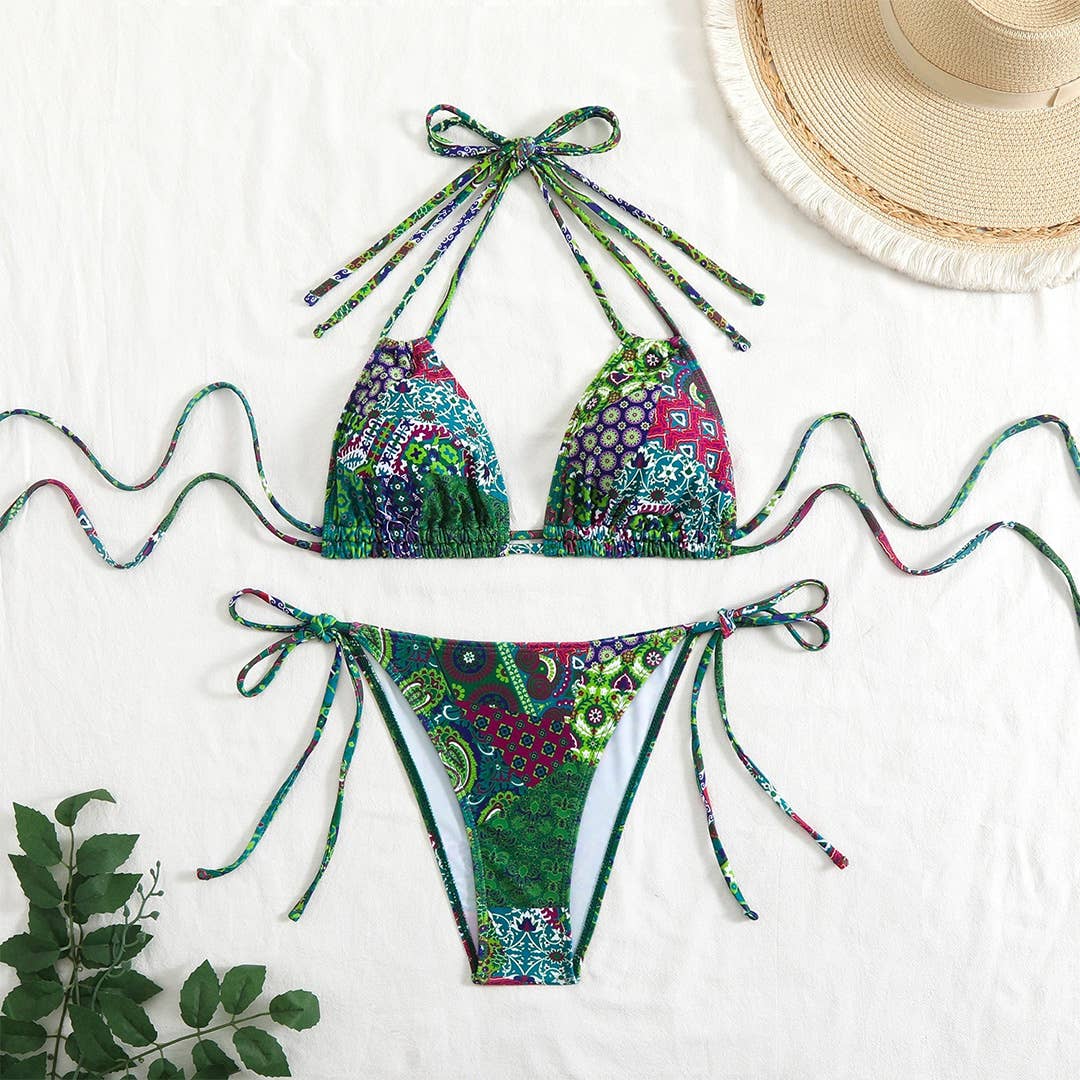 Printed Sexy Tie-Back Split Bikini Swimsuit ZK2852