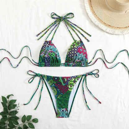 Printed Sexy Tie-Back Split Bikini Swimsuit ZK2852